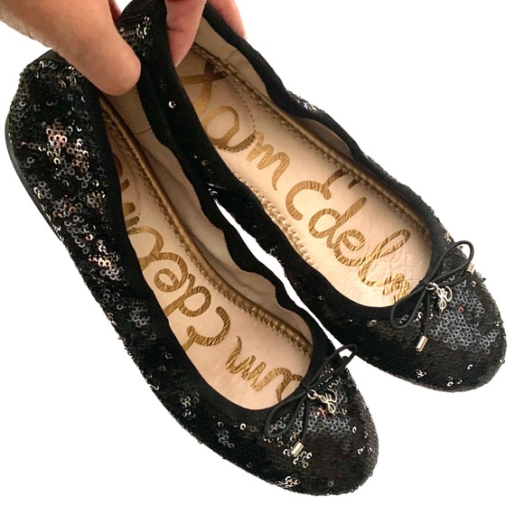 black sequin ballet flats